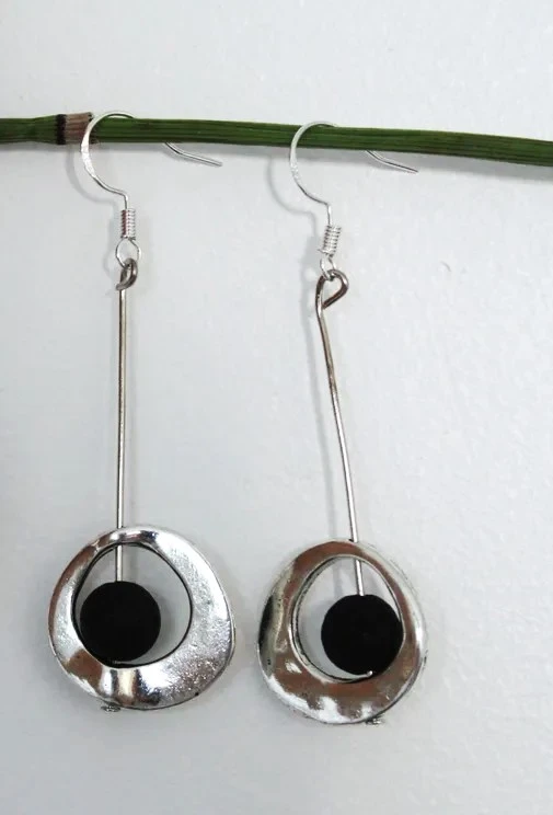 Nieuwe lange zilveren cr zwarte lava oorbellen creatie – photo 6